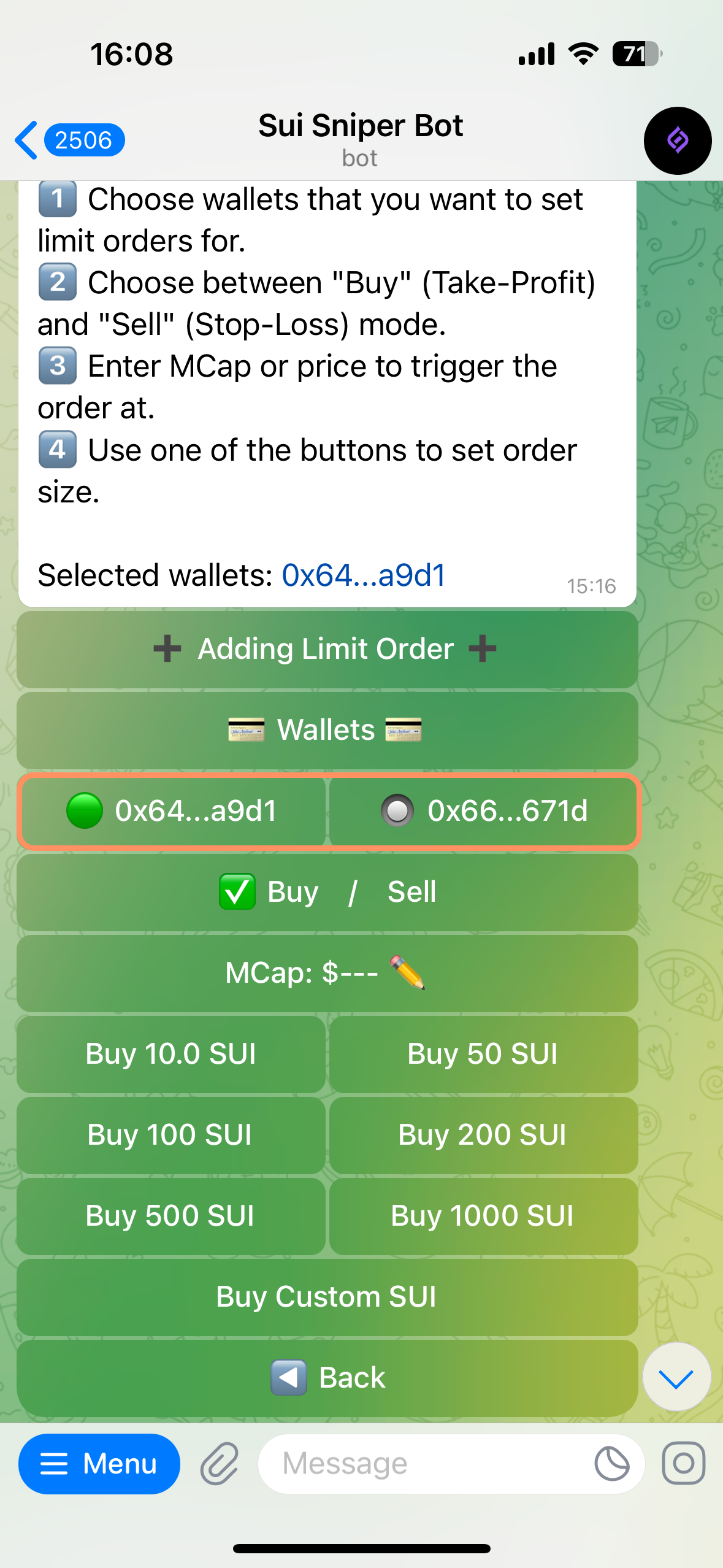 sui sniper bot wallets