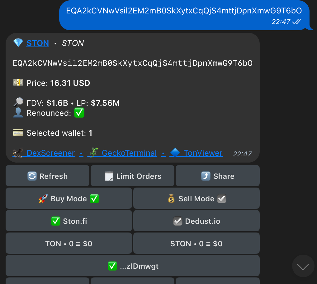 buy tokens with tontradingbot