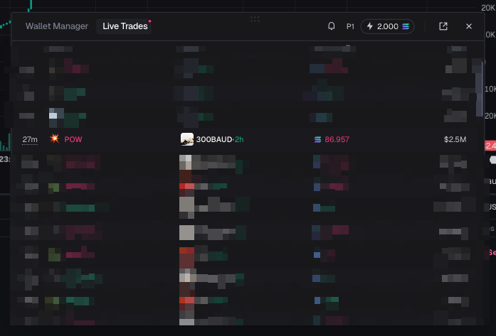 Wallet tracking showing trades on Axiom