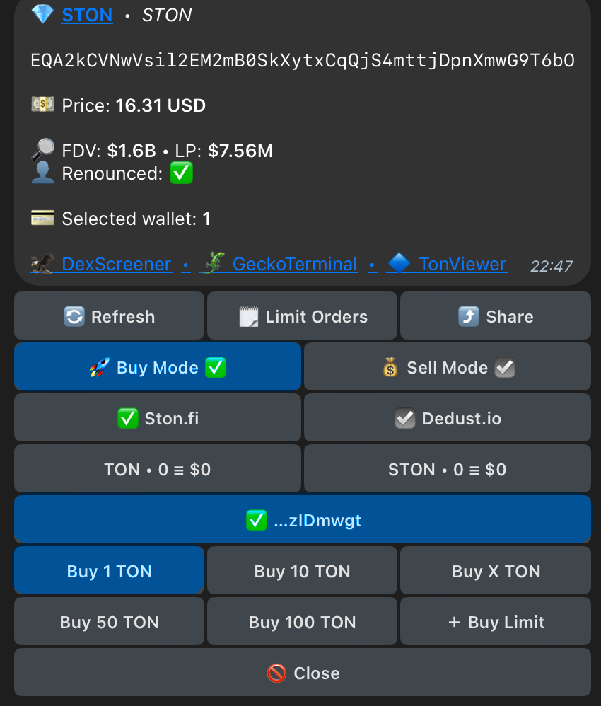 purchase menu of ton trading bot