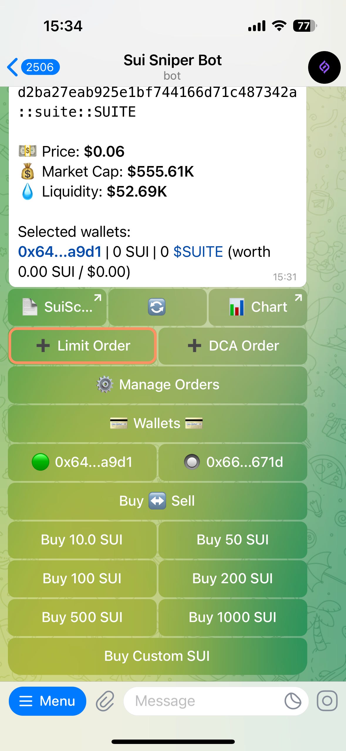 sui sniper bot limit order
