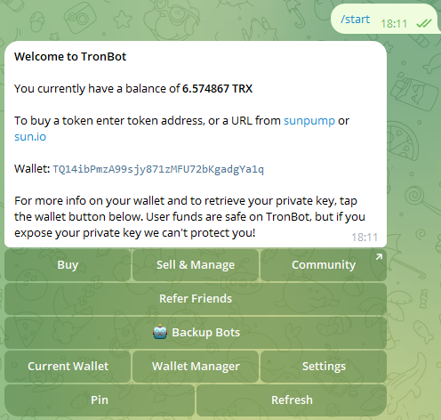 /start of NFD tron trade bot